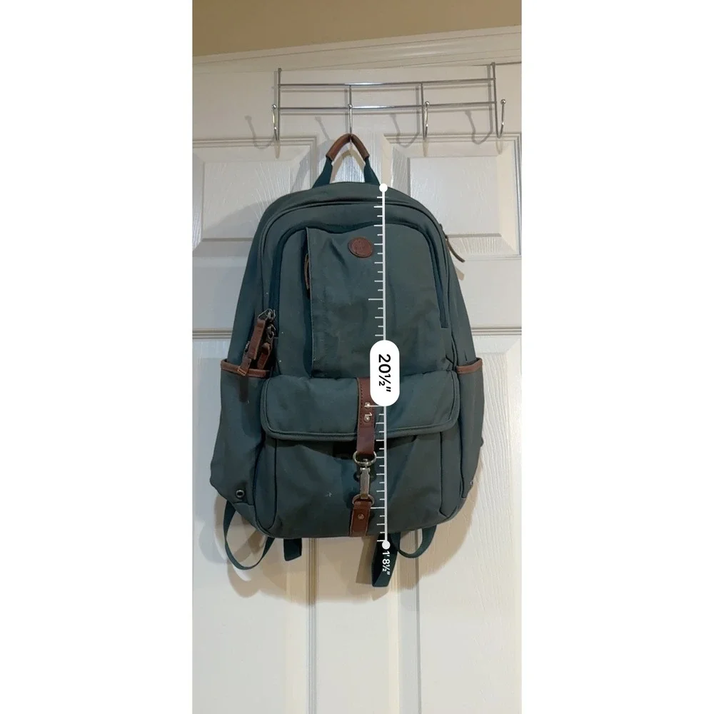 Timberland Canvas‎ Backpack Forest Green Leather Trim Outdoor Laptop Bag Travel